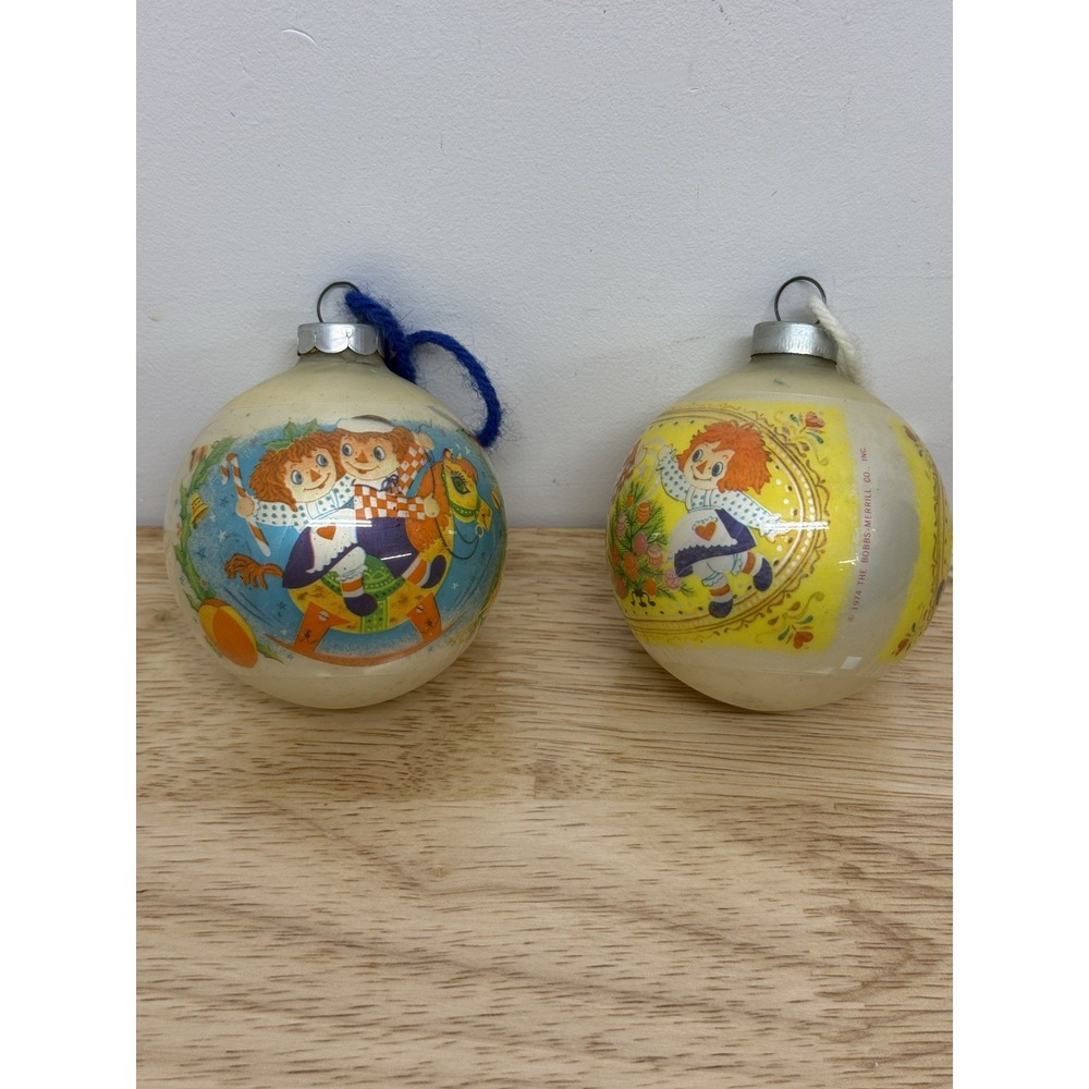 2 Vintage Christmas Ornaments Corning Bobbs-Merrill Co. Raggedy Ann & Andy #14‎
